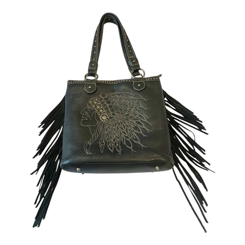 Montana West Indian Chief Leather Fringe Concealed Carry Shoulder Bag Purse